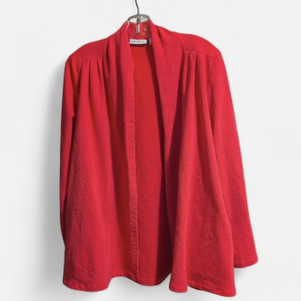 Susan Graver Cardigan Jacket Women’s Medium Coral Pink Open Front Knit Sweater